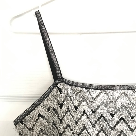 Vintage Sparkly Chevron Crop Top Camisole S Fit Grey Silver Black - Picture 4 of 7